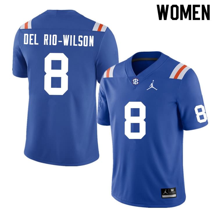 Women's NCAA Florida Gators Carlos Del Rio-Wilson #8 Stitched Authentic Nike Blue Throwback College Football Jersey IXD3765QJ